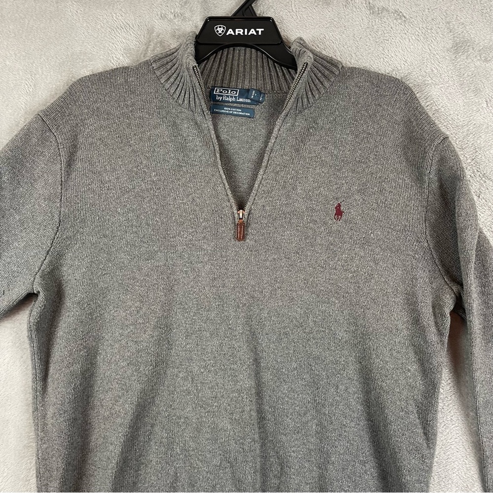 Polo Ralph Lauren Mens Size XL Quarter Zip Mock Neck Gray Sweater 100% Cotton - Picture 6 of 16